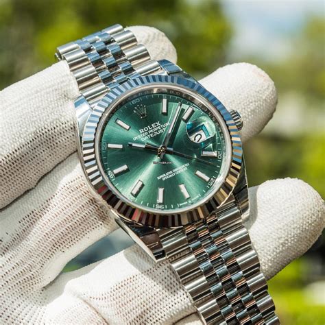 rolex oyster perpetual gold green dial|rolex 41mm date just mint dial.